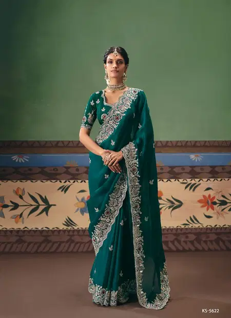Teal Green Colour Shringar By Kimora Fancy Fabric With Designer Work Saree Ks-5622